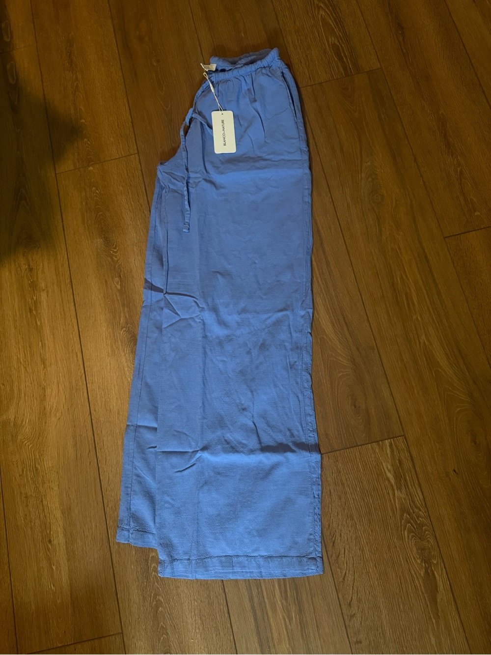 Wide Leg Women's Pants with Drawstring Waist in Periwinkle Blue